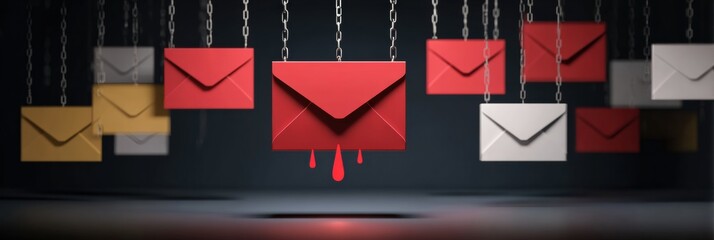 Poster - Scam Messages Flood Email Inbox With Alarming Red Alerts While Top Section Remains Clean and Organized