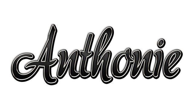 black metal 3d design of name Anthonie on white background.
