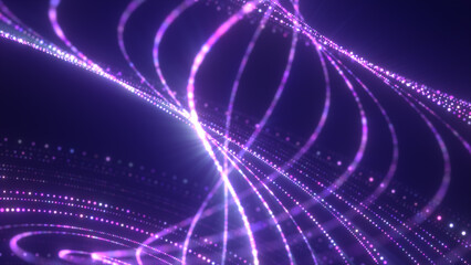 Poster - Flowing purple light trails in a futuristic digital wave pattern on a dark background