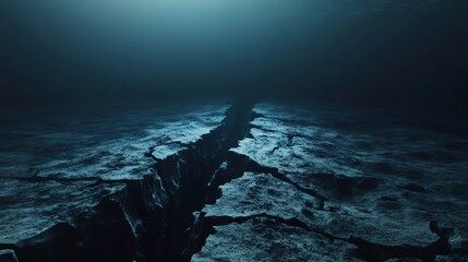 Poster - Seismic waves are fracturing the deep ocean floor, creating a dark abyssal rift and releasing pressure during a powerful underwater earthquake