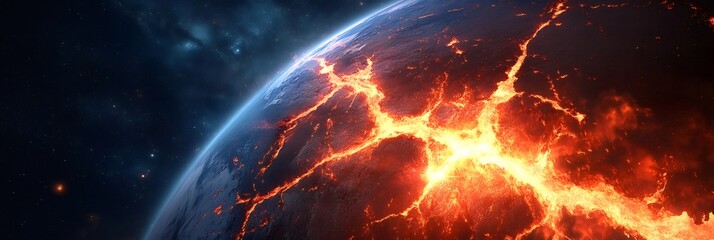Poster - Powerful seismic waves are causing cracks and fissures on the surface of planet earth, releasing incandescent lava from its interior during a devastating earthquake