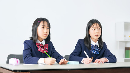 Aufkleber - 授業を受ける女子小学生のグループ