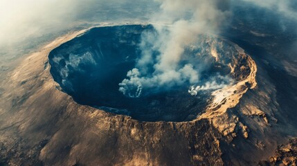 Poster - Rising smoke and gas from the crater of an active volcano create a striking display of geological activity, highlighting the raw power and beauty of nature's forces at work