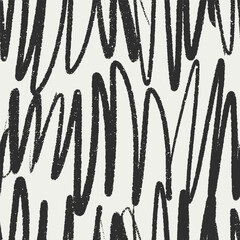 Fototapete - Scribble pattern, seamless abstract texture, print. Squiggles, curved lines, rough doodles in funky grunge design style, modern freehand drawing. Hand-drawn vector illustration for textile, wrapping