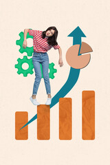 Poster - Artwork banner vertical photo collage of happy businesswoman businessman receive promotion arrow progress statistics diagram