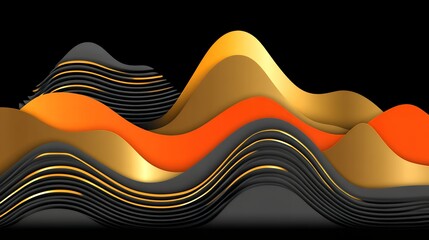 Poster - Abstract Gold Orange Black Waves Background Luxury Elegant Modern Design