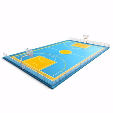 3D rendered basketball court, set against a white backdrop with plastic style.