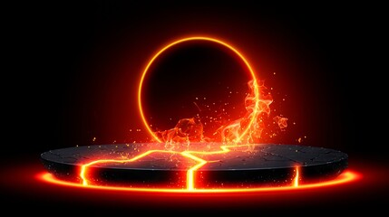 Poster - Fiery Ring and Lava Platform on Dark Background