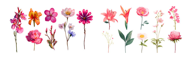 Aufkleber - Collection of colorful floral illustrations. isolated on transparent background
