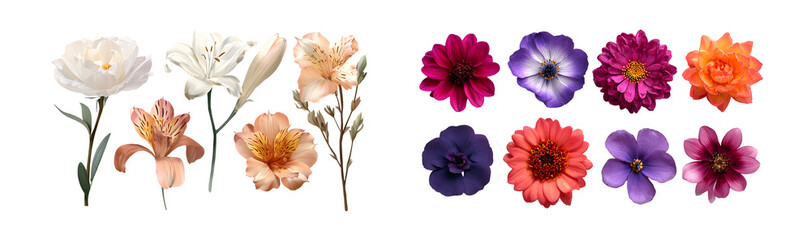 Aufkleber - Collection of colorful flowers isolated on white background.