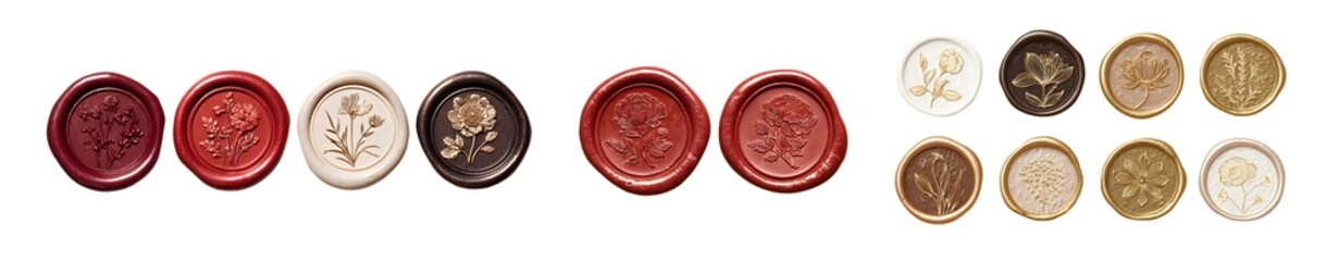 Poster - Decorative wax seal stamps with floral designs in various colors. isolated on transparent background