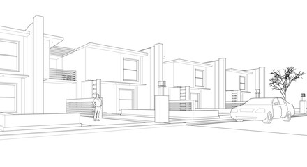Fototapete - townhouse cottage town concept 3d illustration