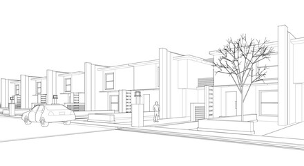 Fototapete - townhouse cottage town concept 3d illustration