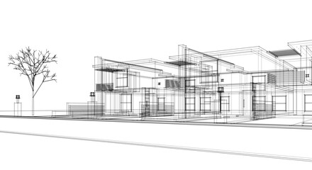 Fototapete - townhouse cottage town concept 3d illustration