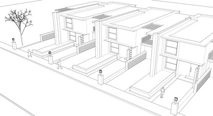 Fototapete - townhouse cottage town concept 3d illustration