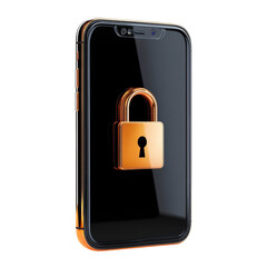 Poster - Mobile Security Lock Gold Padlock on Smartphone Data Protection Privacy on transparent background
