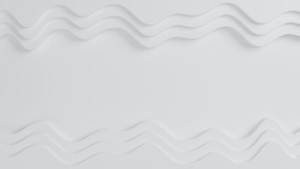 Fototapete - Minimal abstract white background with smooth curve on top and bottom frame with copy space. Pattern waves for backdrop design for product or text over backdrop design. 3D Rendering illustration