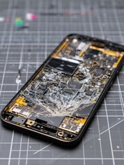 Aufkleber - Busted Touchscreen Device Reveals Internal Damage and System Failure With Shattered Glass on a Clean Surface
