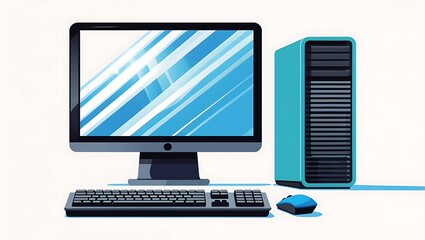 Poster - Modern teal desktop computer with monitor keyboard and mouse