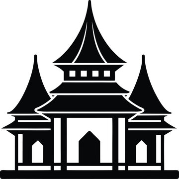Traditional Indonesian Wooden Mosque vector silhouette illustration