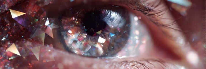 Poster - Close-up View of a Human Eye Seen Through a Kaleidoscope Lens Creating a Colorful and Abstract Visual Effect