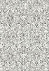 Poster - Geometric Deco Repeating Pattern Design - Intricate geometric pattern, symmetrical design, flowing lines, floral motifs, and a repeating backdrop. Symbolizes elegance, complexity, precision, nature