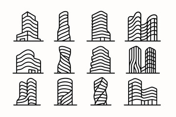 Collection of abstract modern skyscraper line designs