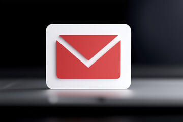 Poster - Red envelope icon representing email communication, designed with a modern aesthetic, placed on a blurred background, symbolizing digital messaging and connectivity in contemporary technology