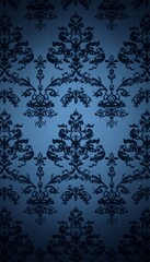 Poster - Intricate Navy Blue Damask Artwork with Curvilinear Patterns on a Dark Background Tapestry Design
