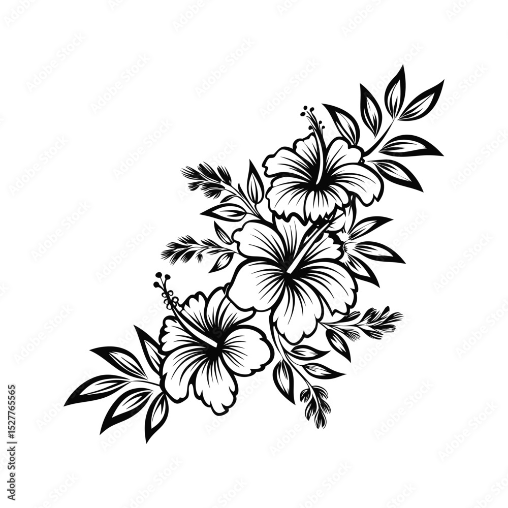 Elegant black and white hibiscus floral arrangement featuring detailed ...