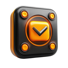 Aufkleber - 3D Checkmark Icon Glossy Orange Button Black Border Approval Success on transparent background