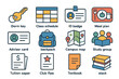 © Fora - Student essentials icons: backpack, campus map, study group, textbook, meal plan