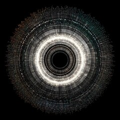 Fototapete - Abstract circular pattern with intricate lines and glowing edges, set against a black background