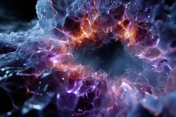 Poster - Colorful cosmic vortex with vibrant hues and glowing particles in deep space environment