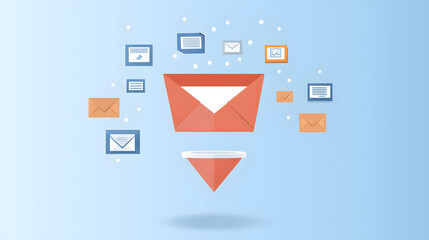 Poster - A colorful illustration of envelopes and messages floating against a light blue background, symbolizing communication and digital messaging.