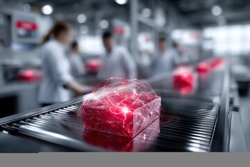 Poster - Innovative technology in action with red light effects on production line
