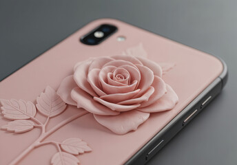 Poster - volumetric flower on the mobile phone case . Generative AI