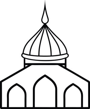 Bosnian Mosque with Pointed Dome Balkan Influence vector line art illustration