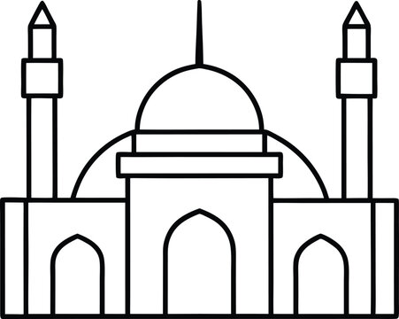 Central European Mosque with Minimalist Style vector line art illustration