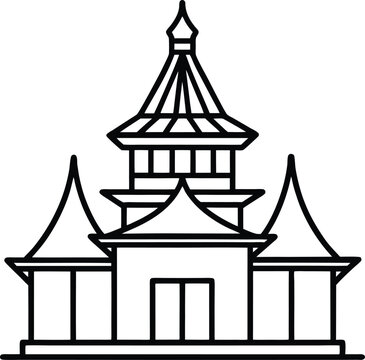 Traditional Indonesian Wooden Mosque vector line art illustration