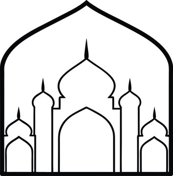 Islamic Arches Framing a Mosque  vector line art illustration