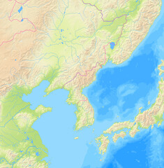  Map of the North Korea and surrounding countries without any labels
