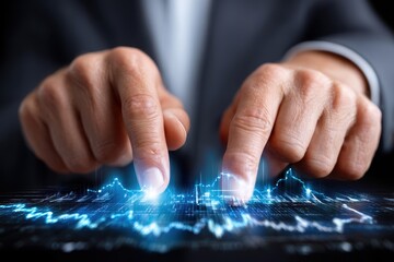Leinwandbilder - Hands engaged in digital manipulation of data visualization on a touchscreen interface