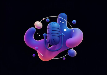 Poster - 3d microphone for podcast . Generative AI
