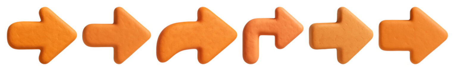 Poster - png orange clay arrows indicating direction, element set on transparent background