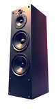 Tall black floor standing speaker for home audio music enjoyment