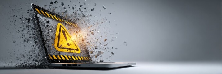Poster - 3D Warning Popup Bursting From Fake Antivirus Software on a Laptop With an Open Side