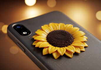 Poster - volumetric flower on the mobile phone case . Generative AI