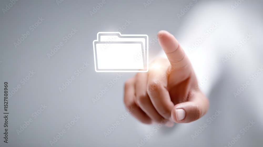 Hand Selecting Digital File Folder Icon on Screen Technology Concept ...