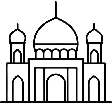 Sultan Qaboos Mosque in Oman Colorful Design vector line art illustration